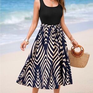 Navy and Cream Patterned Women's Skirt